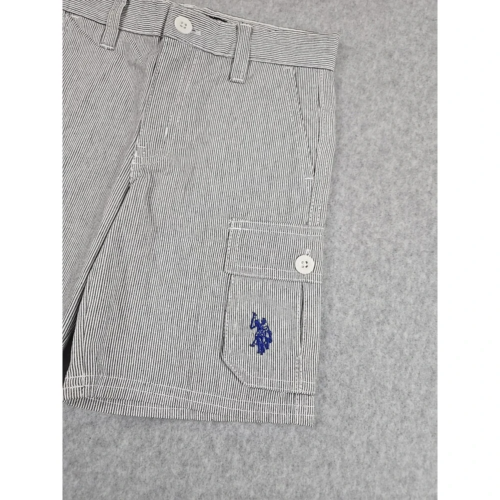 US Polo Assn Boys Size 4T Shorts Flat Front Cargo Pockets Blue Pin‎ Stripped NWT